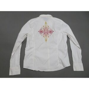 Harley Davidson Button Up Shirt Womens XL White Rhinestone Long Sleeve y2k